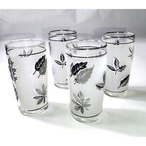 Libbey Silver Leaf Frosted Juice Glasses Set of 4 Each 4 Inch and 4 Ounces